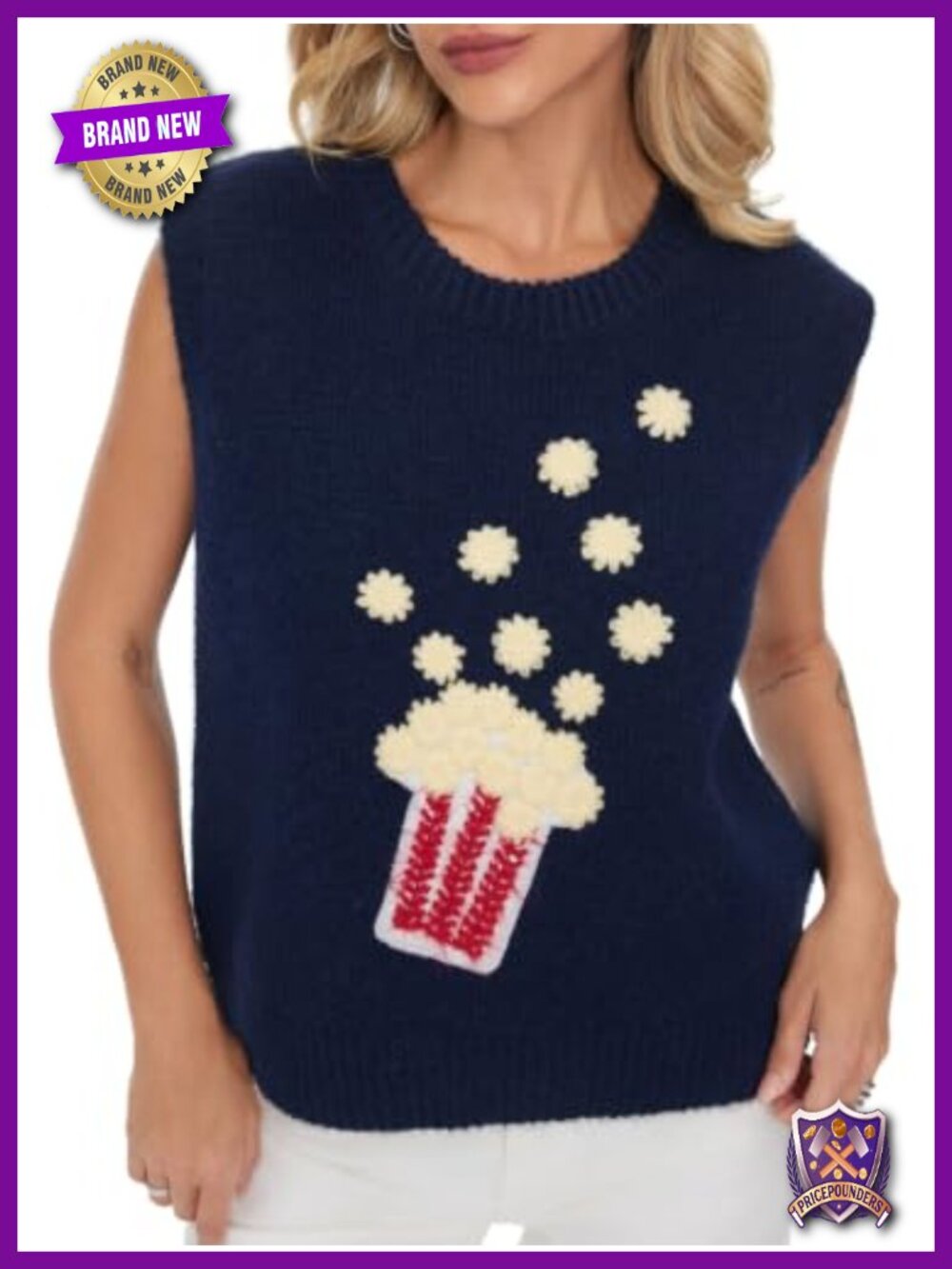 Women's Crew Neck Popcorn Knit Sweater Vest